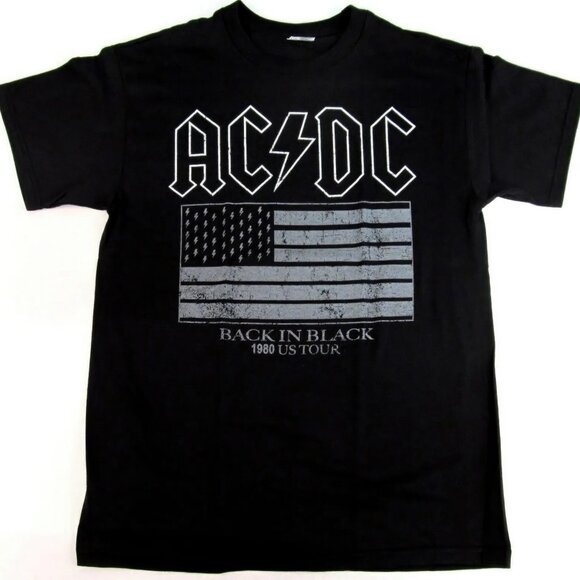 Retro ACDC Band T-Shirt, Back In Black 1980 US Tour shirt tee black unisex - Picture 1 of 4